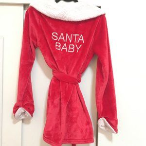 Plush 'Santa Baby' Red and White Christmas Robe Small